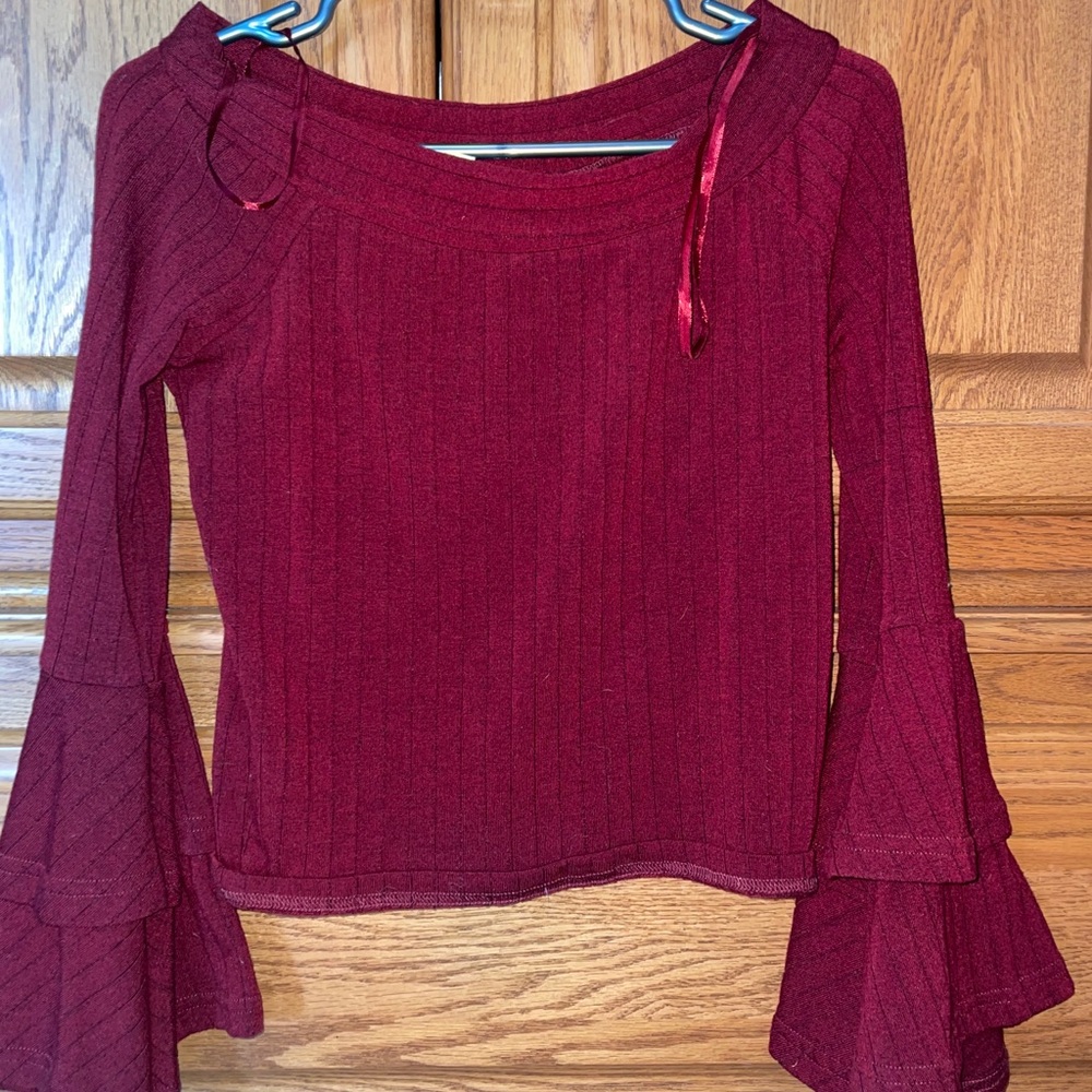 She+Sky off the shoulder shirt with bell sleeves